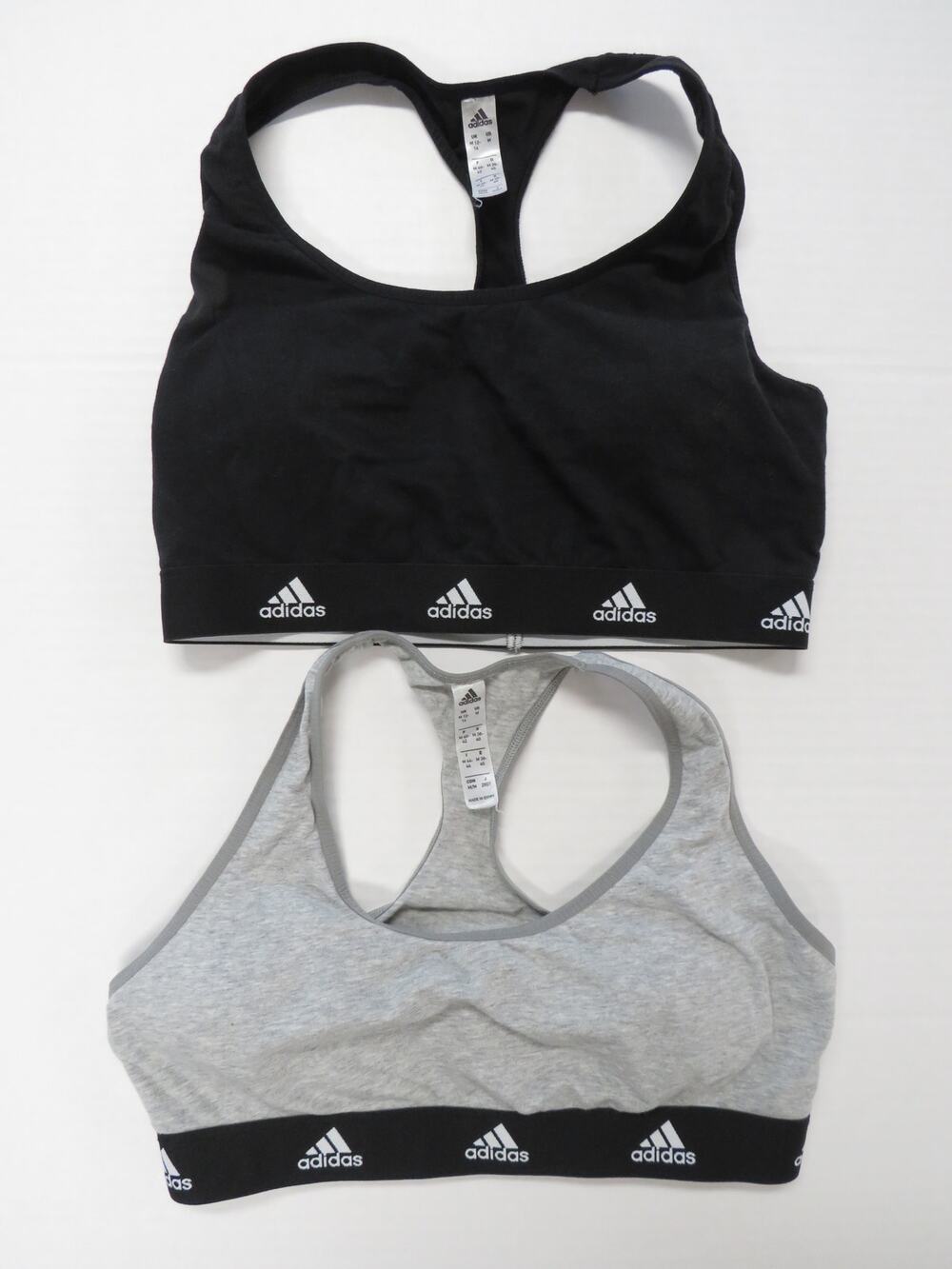Adidas Set of 2 Women's M Sports Bra Racerback Black Grey Removable Light Pads